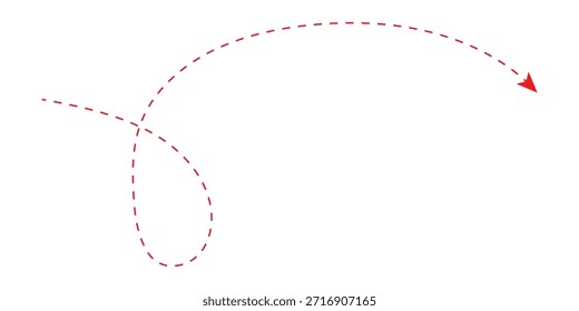 dot arrow icon. Hand drawn red dotted line doodle arrow, curve arrow vector. Sketch curved dashed arrows design isolated on white background. Direction shape for web and app.