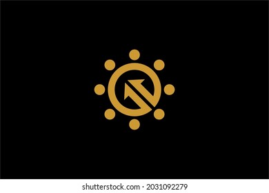 Diseño del logotipo de flechas de punto. Flecha en el símbolo de ilustración de círculo. Icono de vector de flecha de contorno.