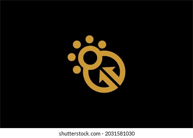 Dot arrows logo design. Arrow in circle illustration sign. Outline arrow vector icon.