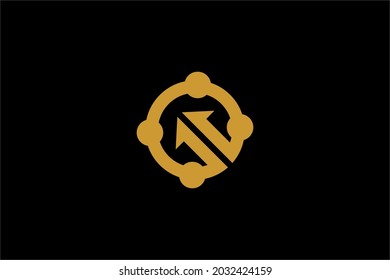 Dot arrows logo design. Arrow in circle illustration sign. Outline arrow vector icon.