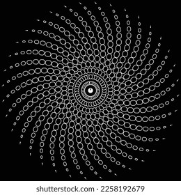 Dot art circle motion background isolated on a dark background,  Radial speed Lines in Circle Form for comic books. Technology round Logo. Black and white thick halftone dotted speed lines