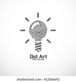 Dot art design of the light bulb icon logo
