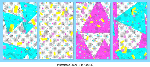 Dot background. Memphis pattern. Pop art colors. Geometric shapes. Vector Illustration. Abstract dots background.