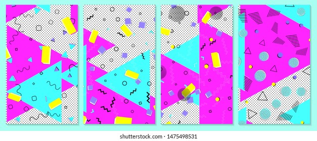 Dot background. Memphis pattern. Pop art colors. Geometric shapes. Vector Illustration. Abstract dots background.