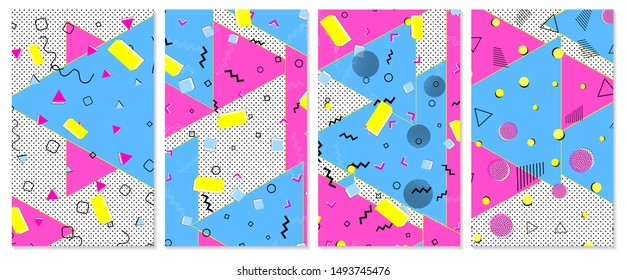 Dot background. Memphis pattern. Pop art colors. Geometric shapes. Vector Illustration. Abstract dots background.
