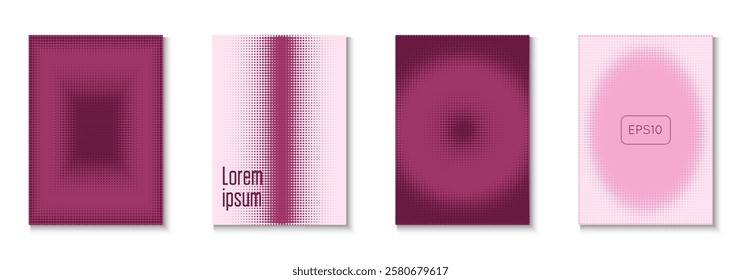 Dot Background Set. Color Circles On Memphis Layout. Dynamic Frame For Annual Invitation. Halftone Flyer. Minimalist Wave Pattern. Geometric Graphic Cover. Trendy Dot Background