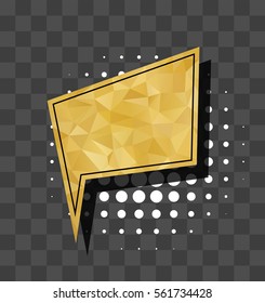 Dot background template. Gold sparkle comic text square bubble sound effects. Vector glitter icon speech phrase, cartoon label tag expression, comic box sounds illustration. Comics book balloon