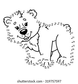 dot to dot bear game. Vector illustration of dot to dot puzzle with happy cartoon bear for children
