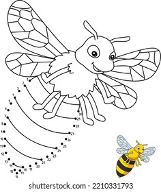 Dot to Dot Bee Isolated Coloring Page for Kids