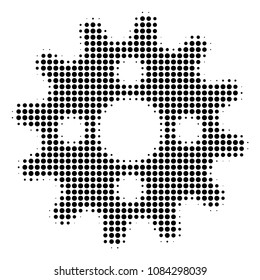 Dot black cogwheel icon. Vector halftone mosaic of cogwheel symbol created from circle points.