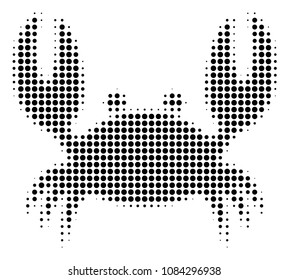 Dot black crab icon. Vector halftone pattern of crab pictogram constructed of round pixels.