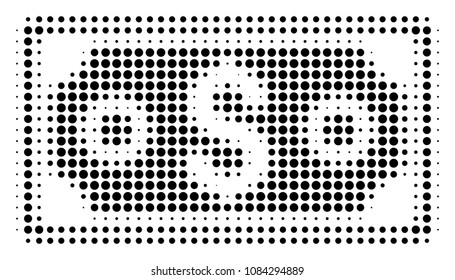 Dot black dollar banknote icon. Vector halftone concept of dollar banknote pictogram organized with round elements.