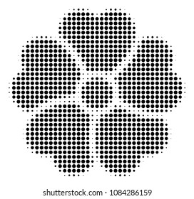 Dot black flower icon. Vector halftone collage of flower pictogram composed of circle pixels.