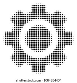 Dot black gear icon. Vector halftone mosaic of gear pictogram done of spheric points.