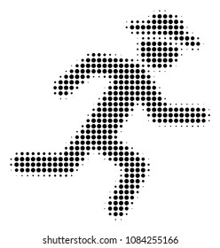 Dot black running gentleman icon. Vector halftone composition of running gentleman pictogram composed of circle points.