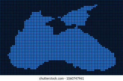 Dot Black Sea Map. Vector concept of Black Sea Map designed of square pixels. Vector geographic dotted pixelated map in blue colors.