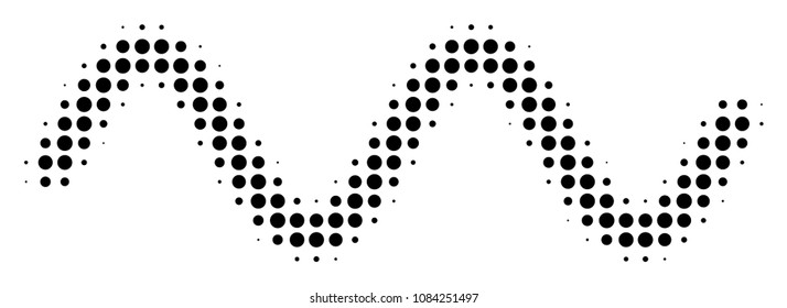 Dot black sinusoid wave icon. Vector halftone concept of sinusoid wave symbol composed of circle pixels.