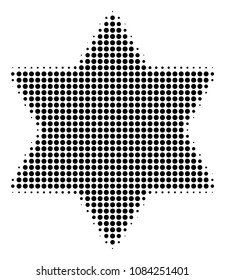 Dot black six pointed star icon. Vector halftone pattern of six pointed star pictogram combined from round points.