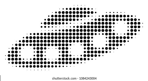 Dot black UFO icon. Vector halftone mosaic of UFO pictogram created of circle elements.