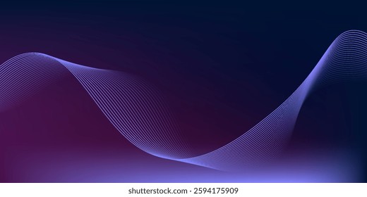 Dot blue purple wave line light gradient dark background. Abstract technology big data digital background.