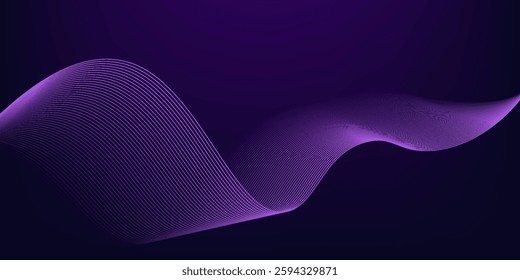 Dot blue purple wave line light gradient dark background. Abstract technology big data digital background.