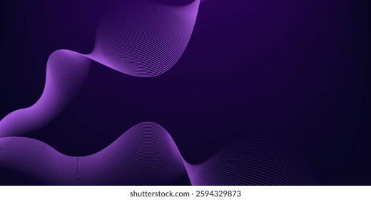 Dot blue purple wave line light gradient dark background. Abstract technology big data digital background.