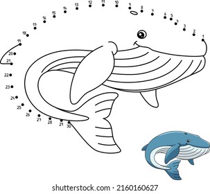 Dot to Dot Blue Whale Coloring Page for Kids