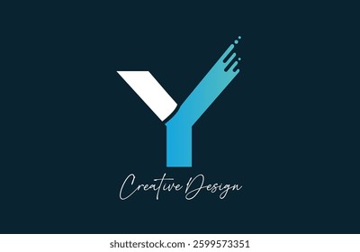 dot blue Y cut letter alphabet logo icon design with dots gradient for business or company