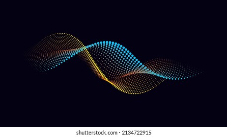 Dot blue and yellow particles sound wave movement abstract background