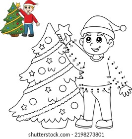 Dot to Dot Boy And Christmas Tree Coloring Page