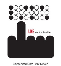 Dot braille language as LIKE word vector symbol with index finger pointing 