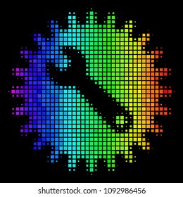 Dot bright halftone service tools icon in spectrum color tones with horizontal gradient on a black background.