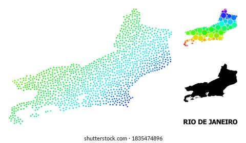 Dot bright spectral, and monochrome map of Rio de Janeiro State, and black title. Vector structure is created from map of Rio de Janeiro State with circles.