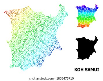 Dot bright spectral, and monochrome map of Koh Samui, and black text. Vector structure is created from map of Koh Samui with round dots. Illustration for political purposes.