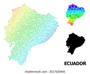 Dot Bright Spectral, And Monochrome Map Of Ecuador, And Black Title. Vector Model Is Created From Map Of Ecuador With Circles. Abstraction Is Useful For Political Ads.