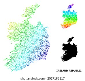 Dot hell spektrale, und solide Karte von Irland Republik, und schwarzer Name. Vektormodell wird aus Karte von Irland Republik mit Sphären erstellt. Vorlage für geografische Ziele.