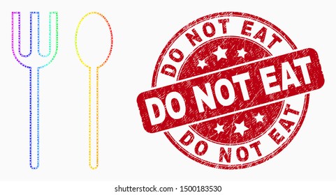 Dot bright spectral spoon and fork mosaic pictogram and Do Not Eat seal stamp. Red vector rounded distress seal stamp with Do Not Eat caption. Vector combination in flat style.