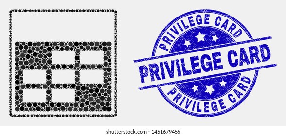 Dot calendar week items mosaic icon and Privilege Card seal stamp. Blue vector round distress seal with Privilege Card text. Vector composition in flat style.