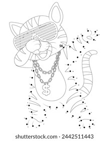 Dot To Dot Cat Coloring page for kids and adults .Dot Cat coloring book for children .