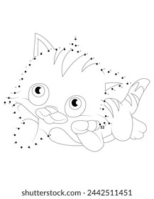 Dot To Dot Cat Coloring page for kids and adults .Dot Cat coloring book for children .