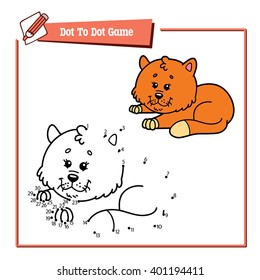 dot to dot cat educational kid game. Vector illustration educational game of dot to dot kid puzzle with happy cartoon cat for children