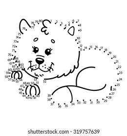 dot to dot cat game. Vector illustration of dot to dot puzzle with happy cartoon cat for children