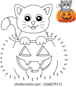 Dot to Dot Cat Inside Pumpkin Halloween Isolated 