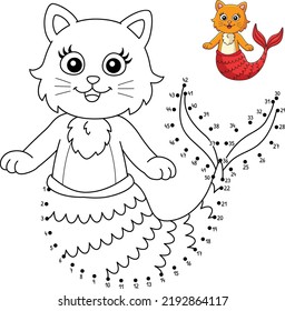 Dot to Dot Cat Mermaid Coloring Page for Kids