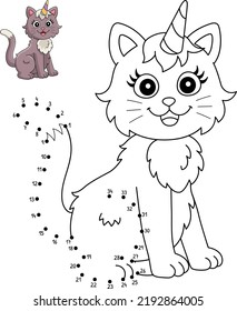 Dot to Dot Cat Unicorn Coloring Page for Kids