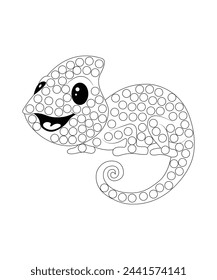 Dot chameleon coloring book page for kids and adult