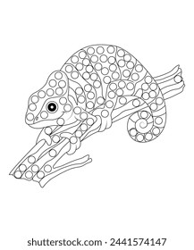 Dot chameleon coloring book page for kids and adult