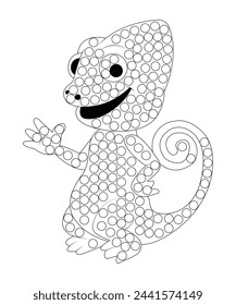 Dot chameleon coloring book page for kids and adult