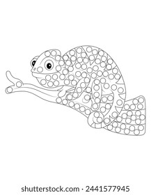 Dot chameleon coloring book page for kids and adult