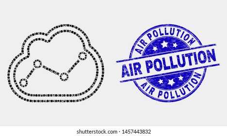 Dot chart cloud mosaic pictogram and Air Pollution seal stamp. Blue vector round distress seal stamp with Air Pollution text. Vector collage in flat style.